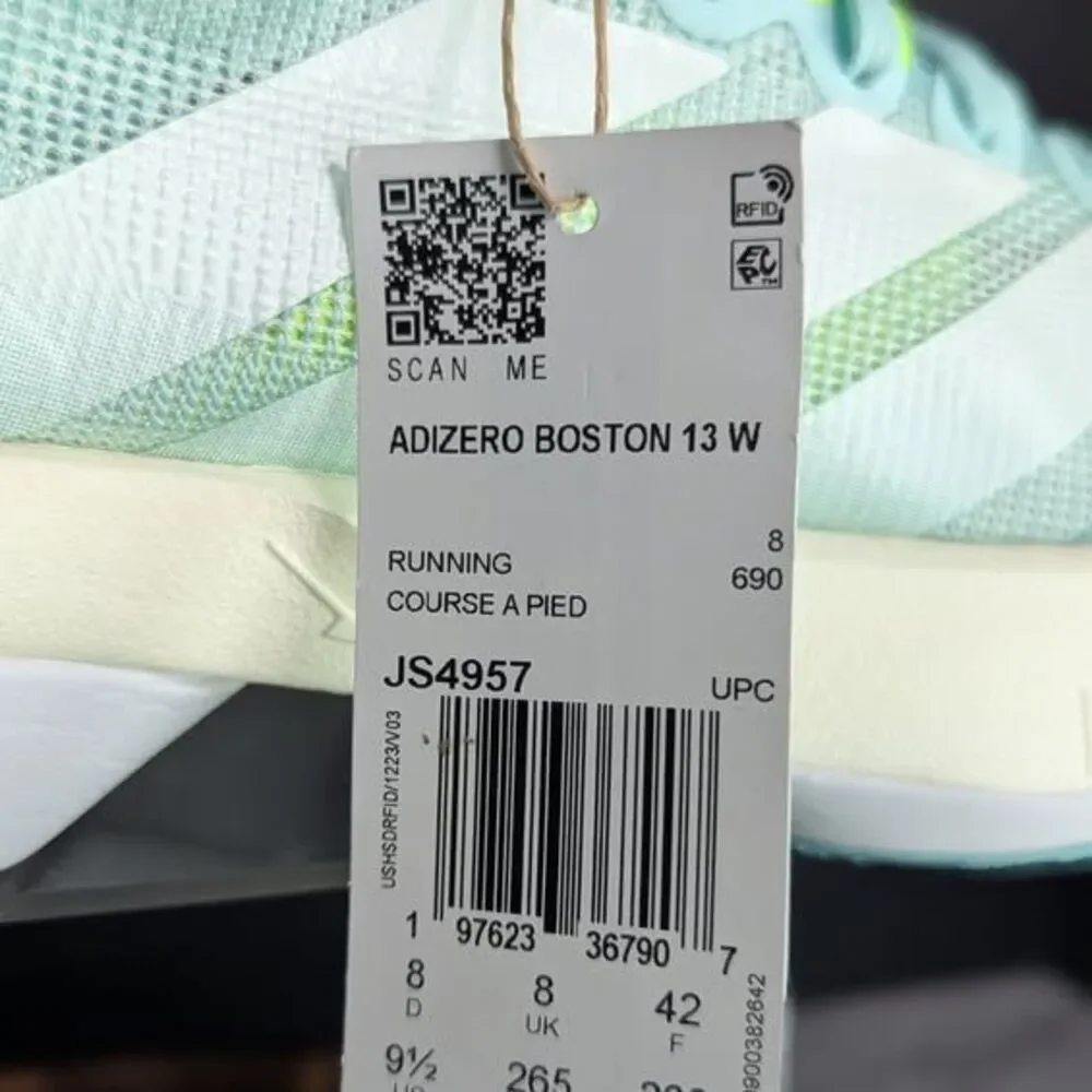 Women Adidas Adizero Boston 13 Flash Aqua Mint Teal White JS4957 Size 9.5